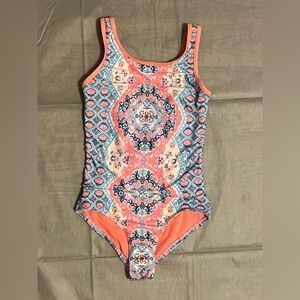 Girls Sz 7 Justice Coral and Patterned Swimsuit